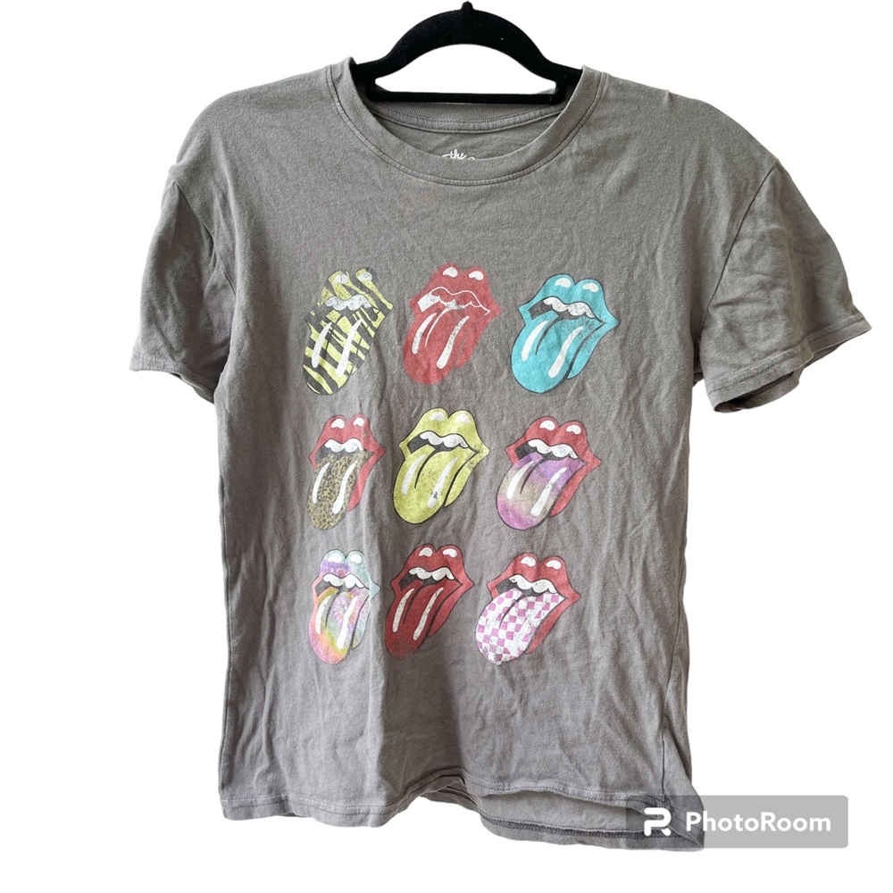 ROLLING STONES Grey Multi Patterned Tongues Top Graphic Tee T-Shirt Women’s M